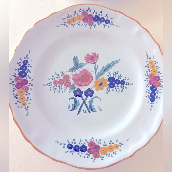 2 CACF Faenza Rare Italian Plates, 1950s Vintage, 8”floral ceramic earthenware